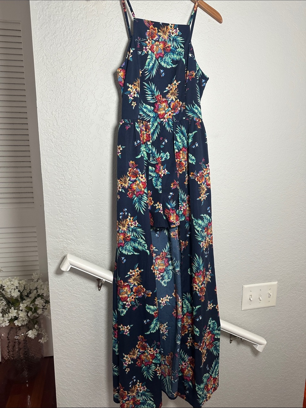 Band of Gypsies Blue Floral Romper Maxi Dress Hybrid Smocked Fall Party